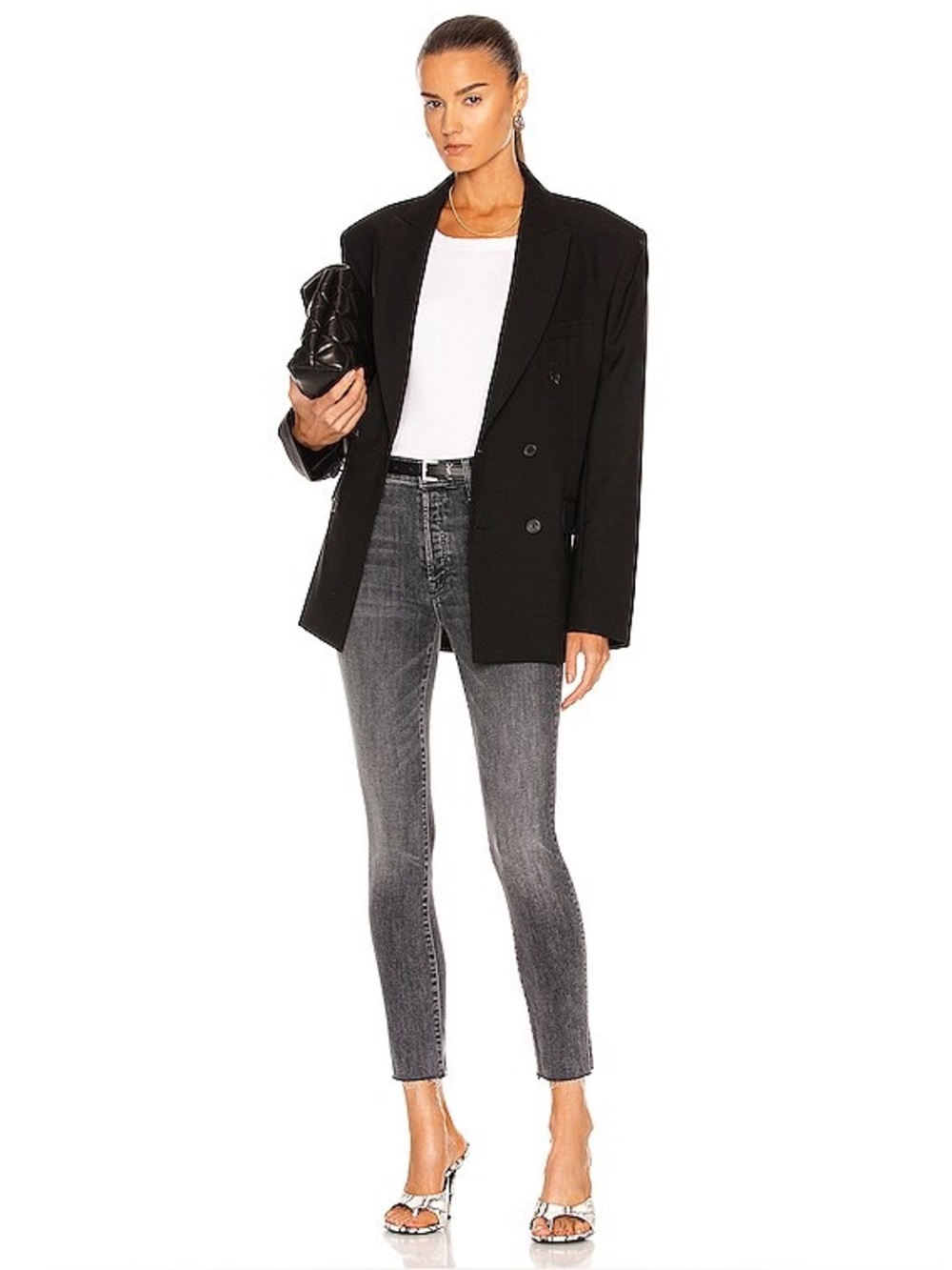 MOTHER The Stunner Ankle Fray Skinny Jeans Friday the 13th Washed Black Denim 27
